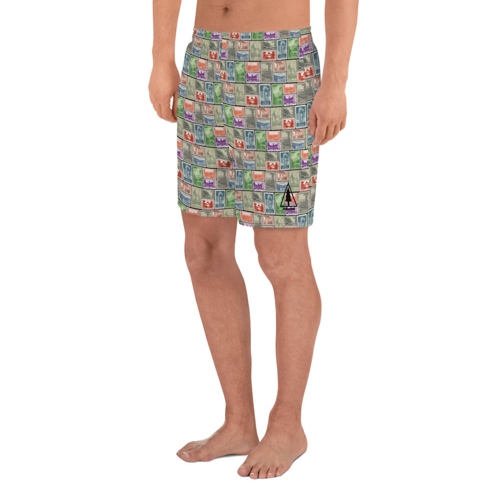 National Park Vintage Postage Stamp Men's Recycled Athletic Shorts