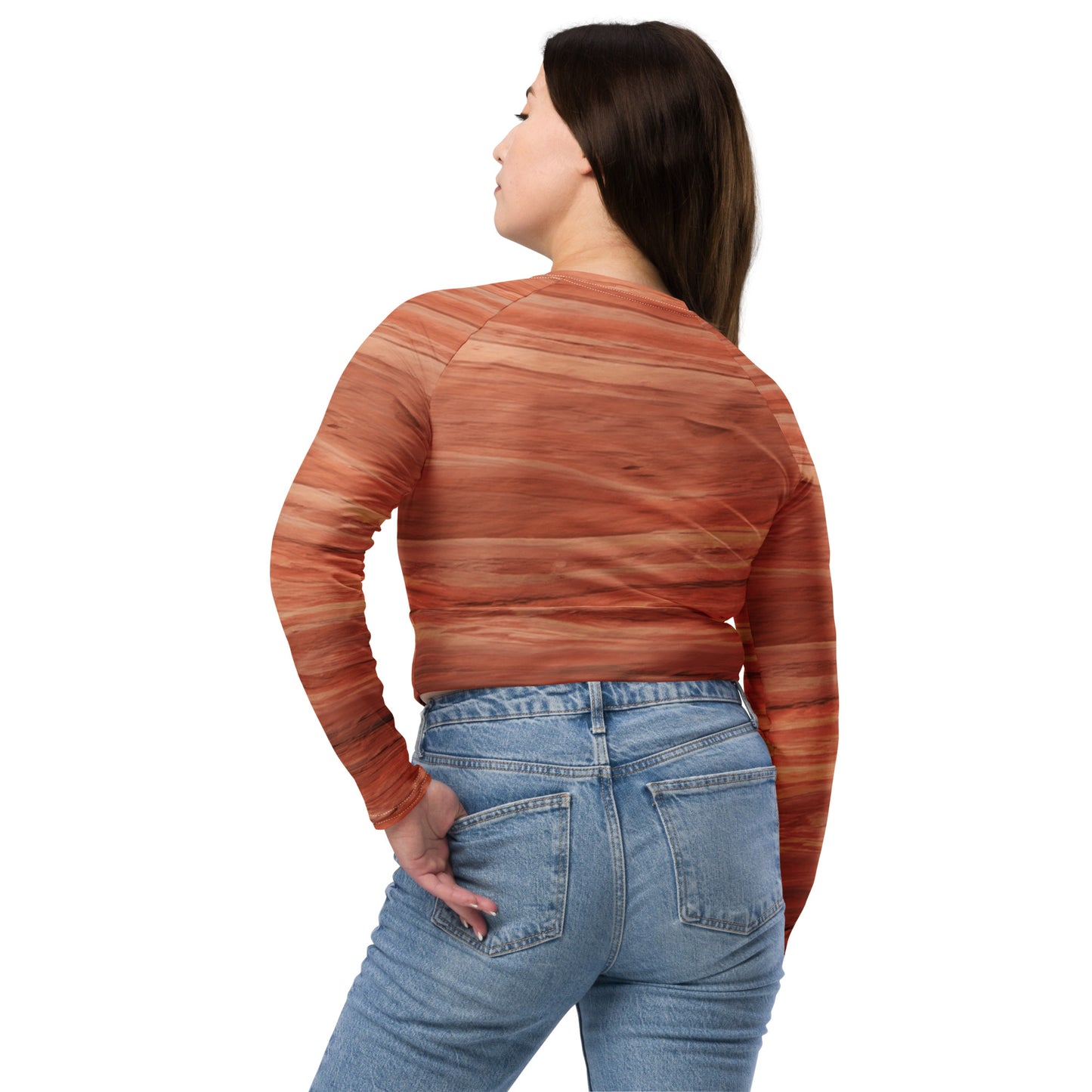 Canyonlands All Over Print Sandstone Grain Recycled long-sleeve crop top