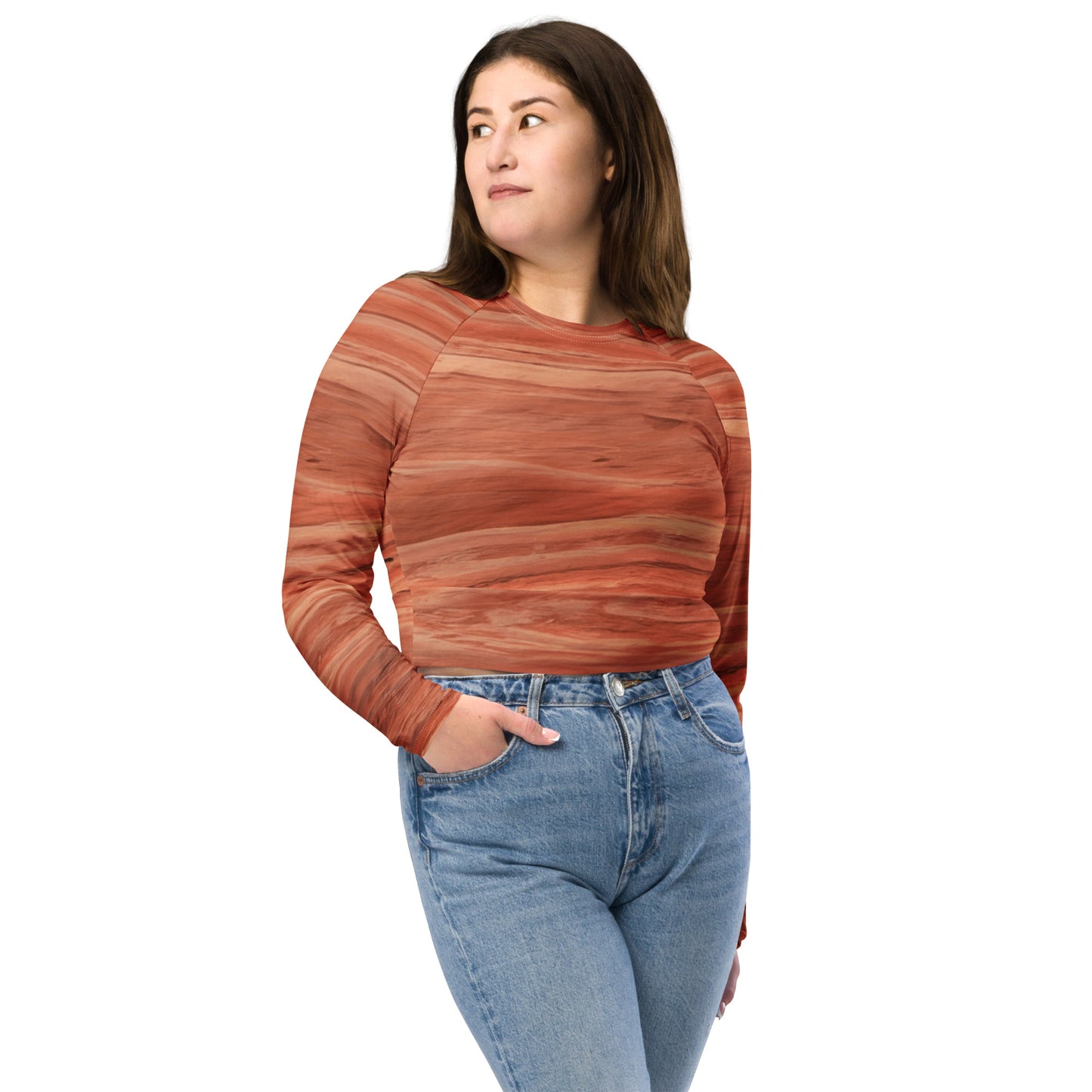 Canyonlands All Over Print Sandstone Grain Recycled long-sleeve crop top