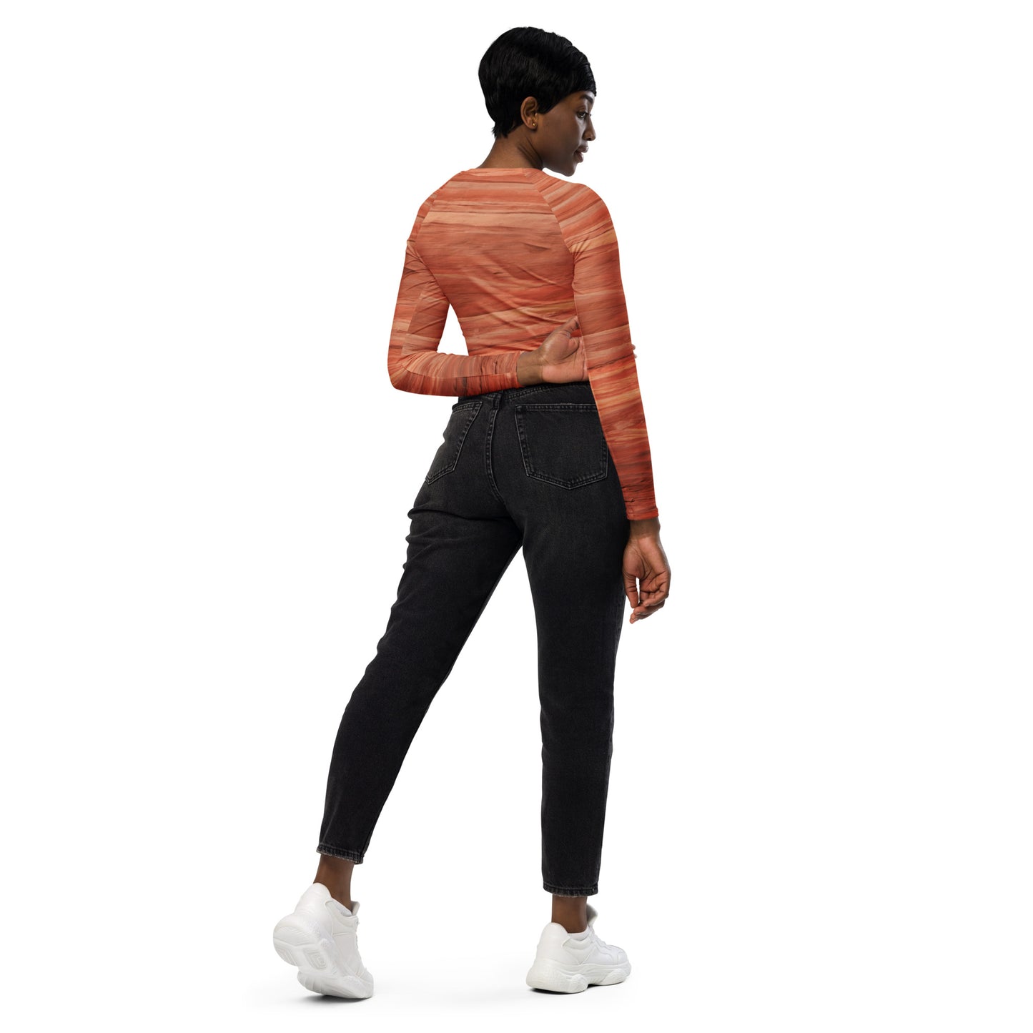 Canyonlands All Over Print Sandstone Grain Recycled long-sleeve crop top