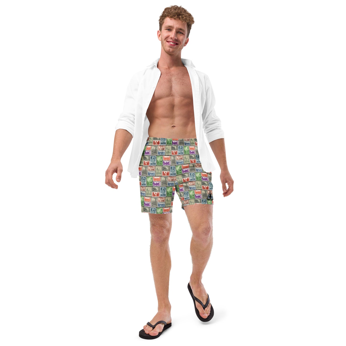 National Park Postage Stamp Recycled Polyester Swim Trunks