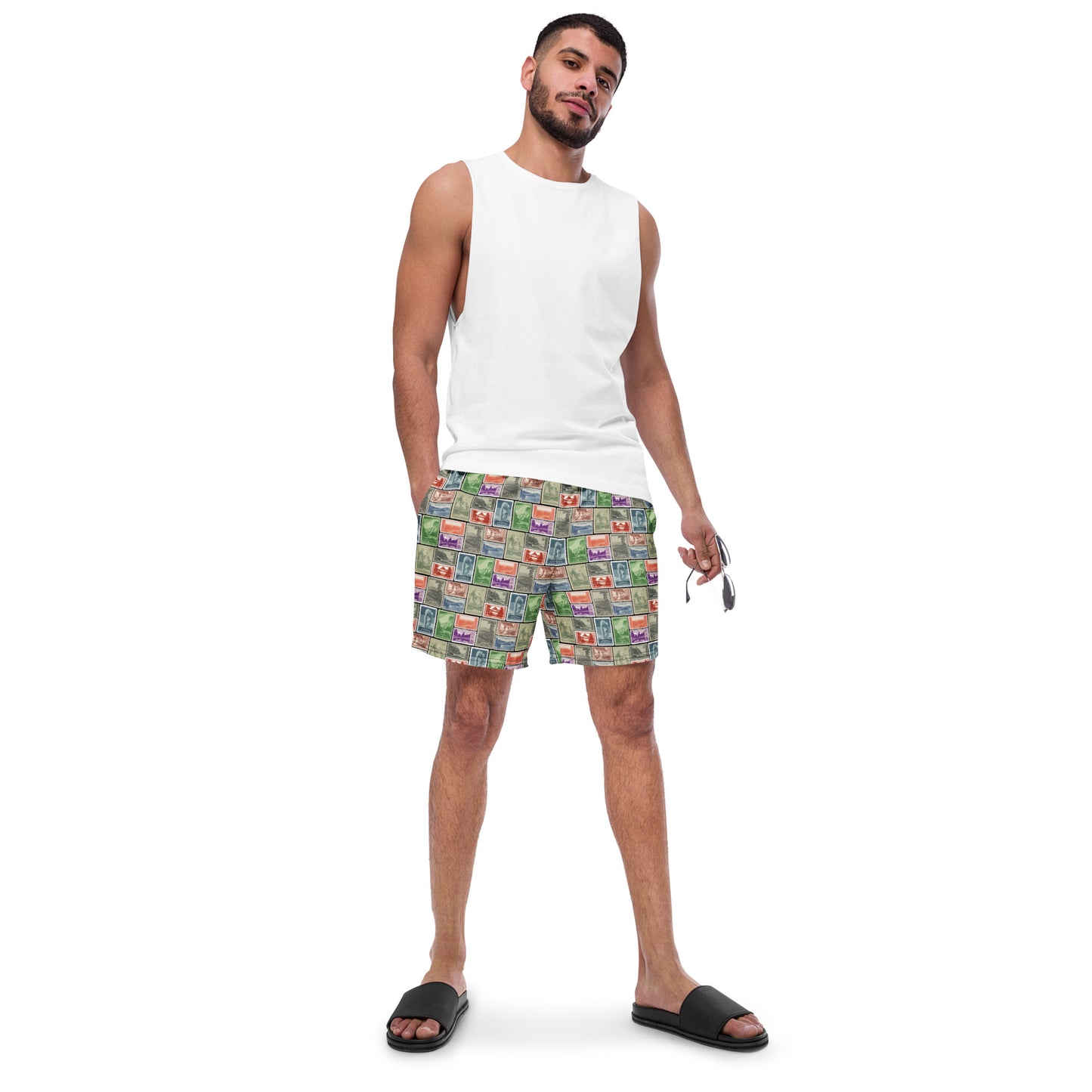 National Park Postage Stamp Recycled Polyester Swim Trunks