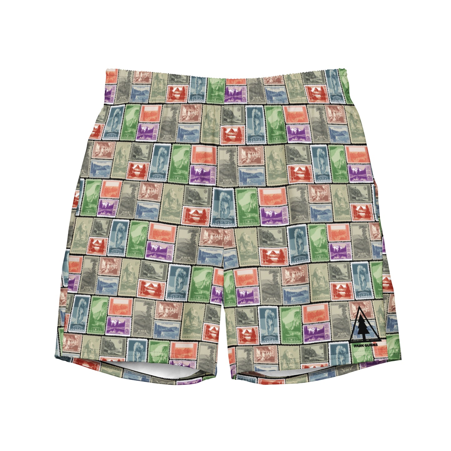 National Park Postage Stamp Recycled Polyester Swim Trunks