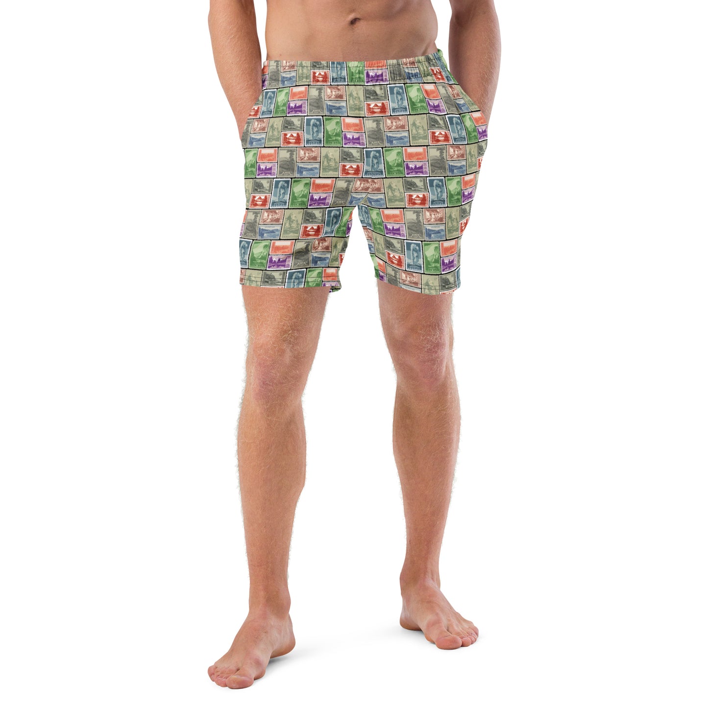 National Park Postage Stamp Recycled Polyester Swim Trunks
