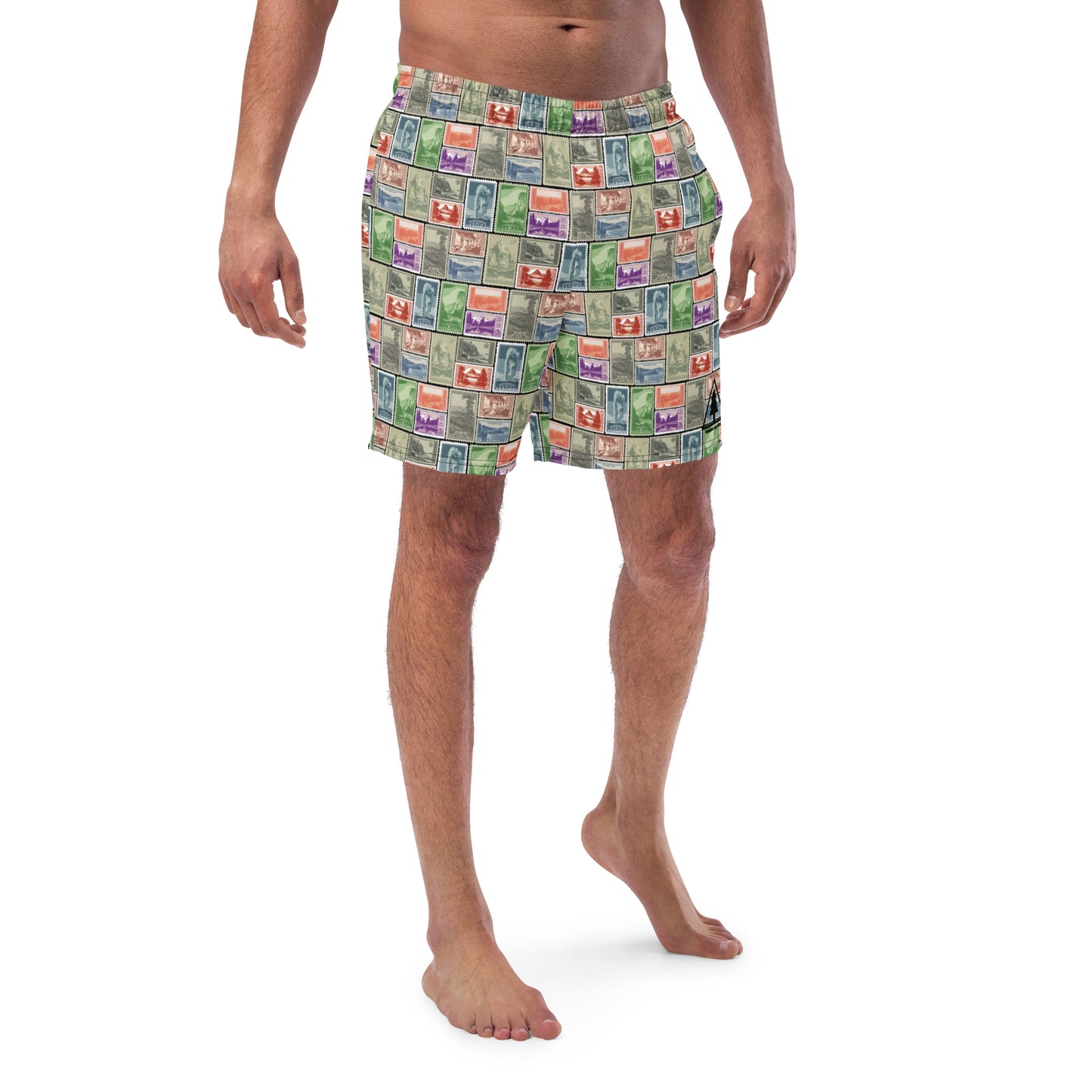 National Park Postage Stamp Recycled Polyester Swim Trunks