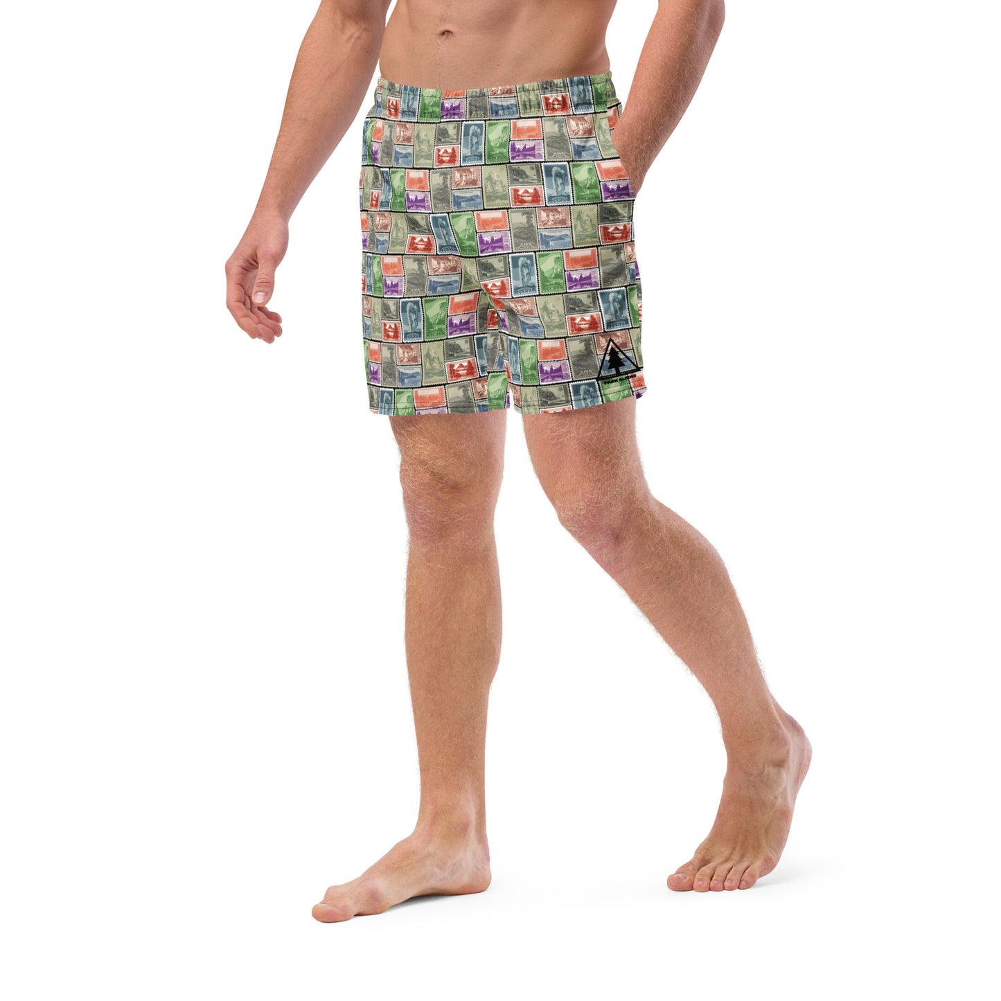 National Park Postage Stamp Recycled Polyester Swim Trunks