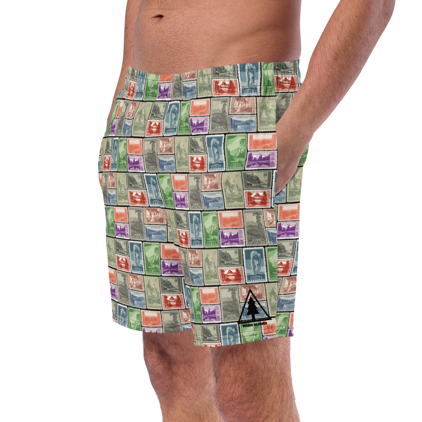 National Park Postage Stamp Recycled Polyester Swim Trunks