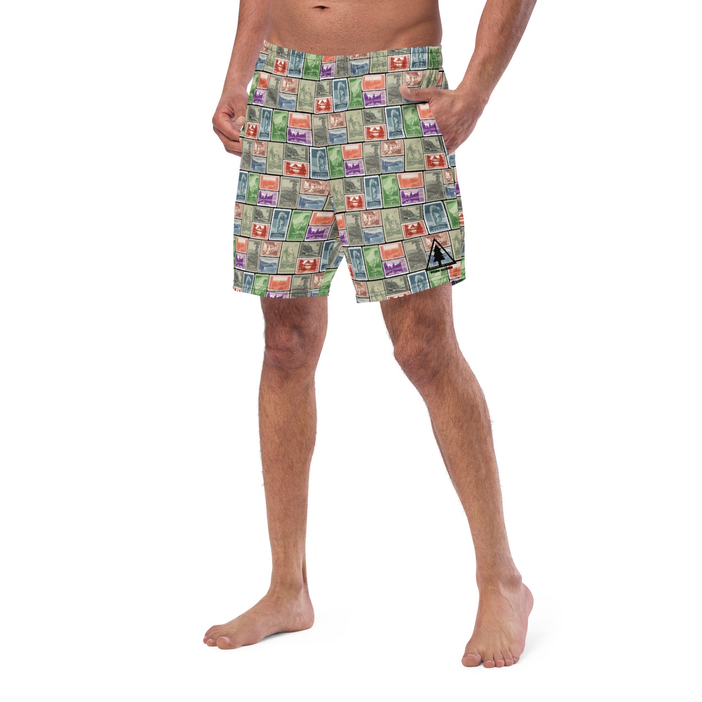National Park Postage Stamp Recycled Polyester Swim Trunks
