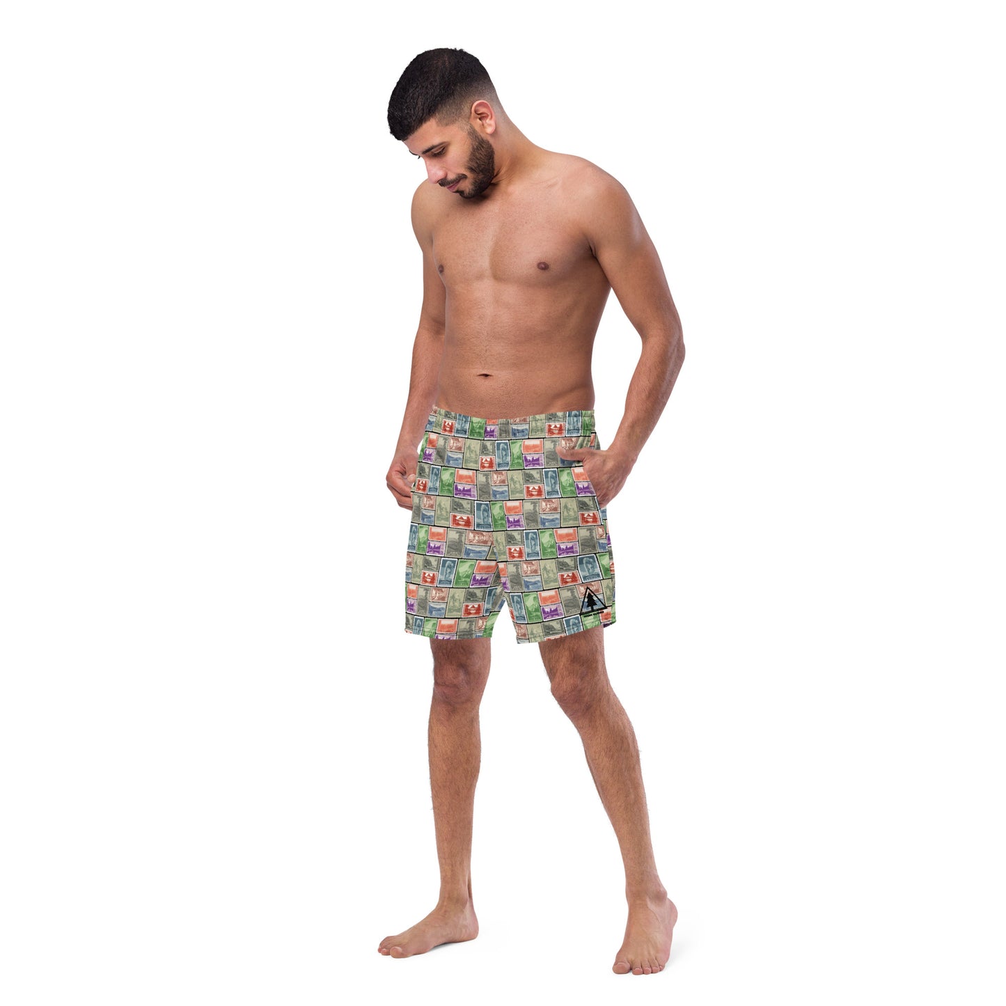 National Park Postage Stamp Recycled Polyester Swim Trunks