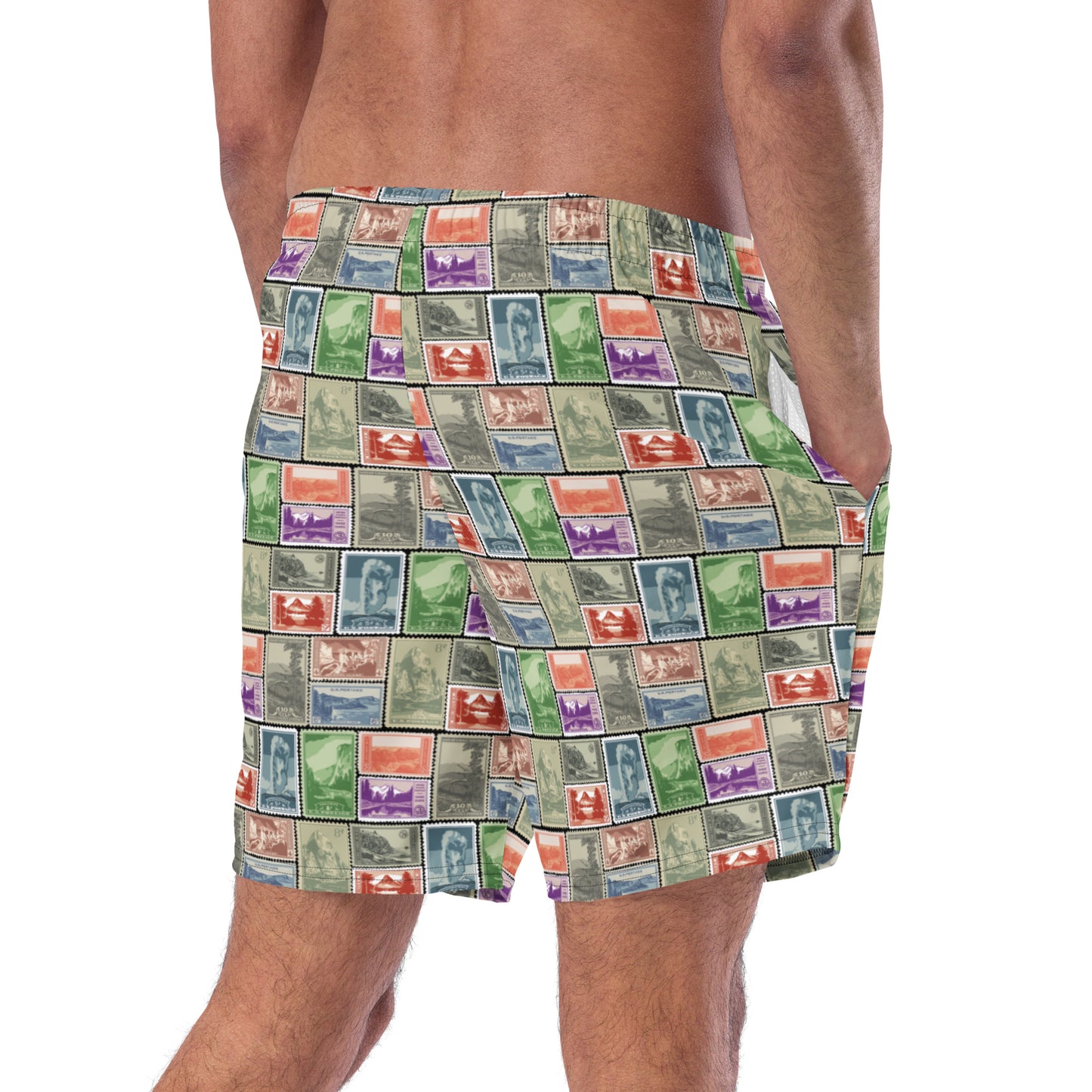 National Park Postage Stamp Recycled Polyester Swim Trunks