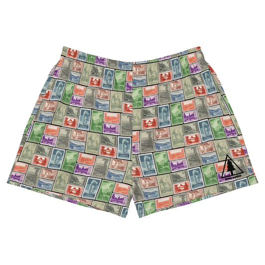 National Park Vintage Postage Stamp Women’s Recycled Athletic Shorts